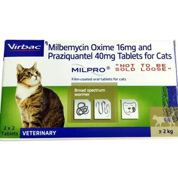 Virbac : Milpro 16mg/40mg Film-Coated Oral Tablets For Cats